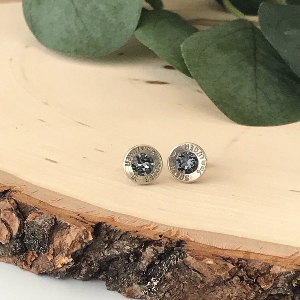 Unique Bullet Earrings - Silver Night Crystal